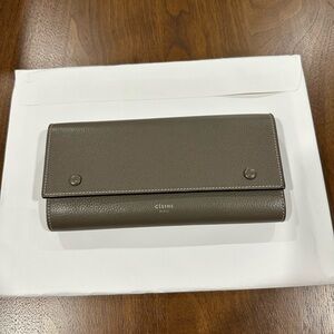 Celine Pebbled Leather Fold Wallet in Taupe Gray
